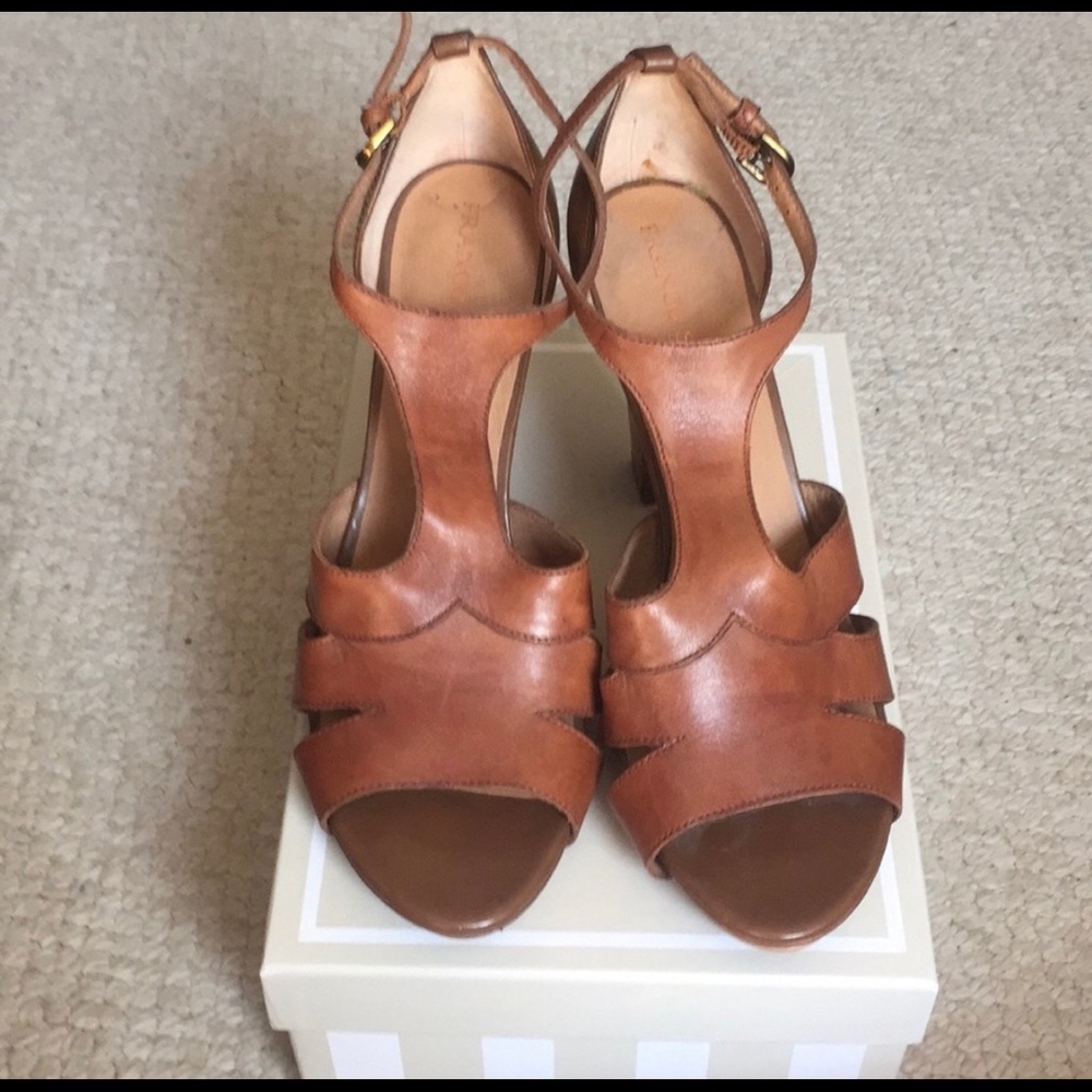 Tan leather heeled sandals